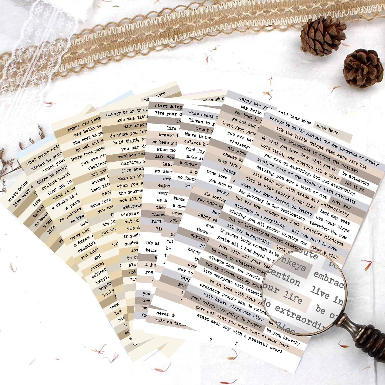 Art Craft Journals - 8 stuks bruine notities citaat stickers,