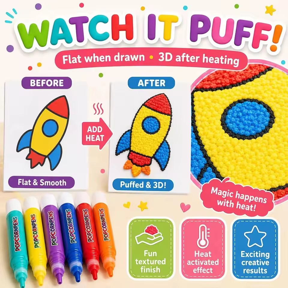 Art Craft Journals - Puffy Popcorn Pen Set, soepele, makkelijk