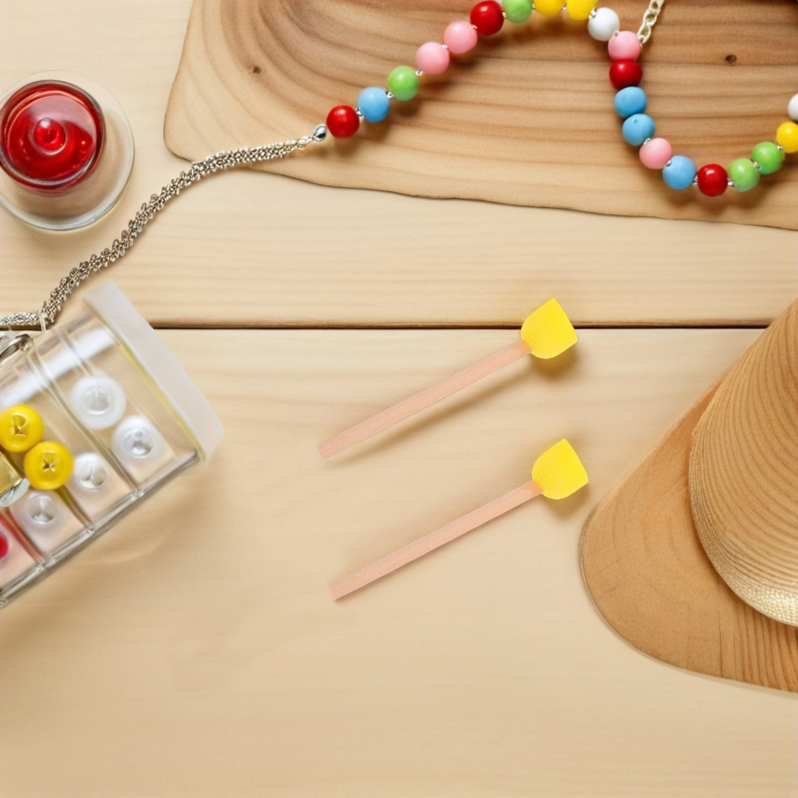 Art Craft Preschool - 80 stuks ronde sponsverfkwasten met houten