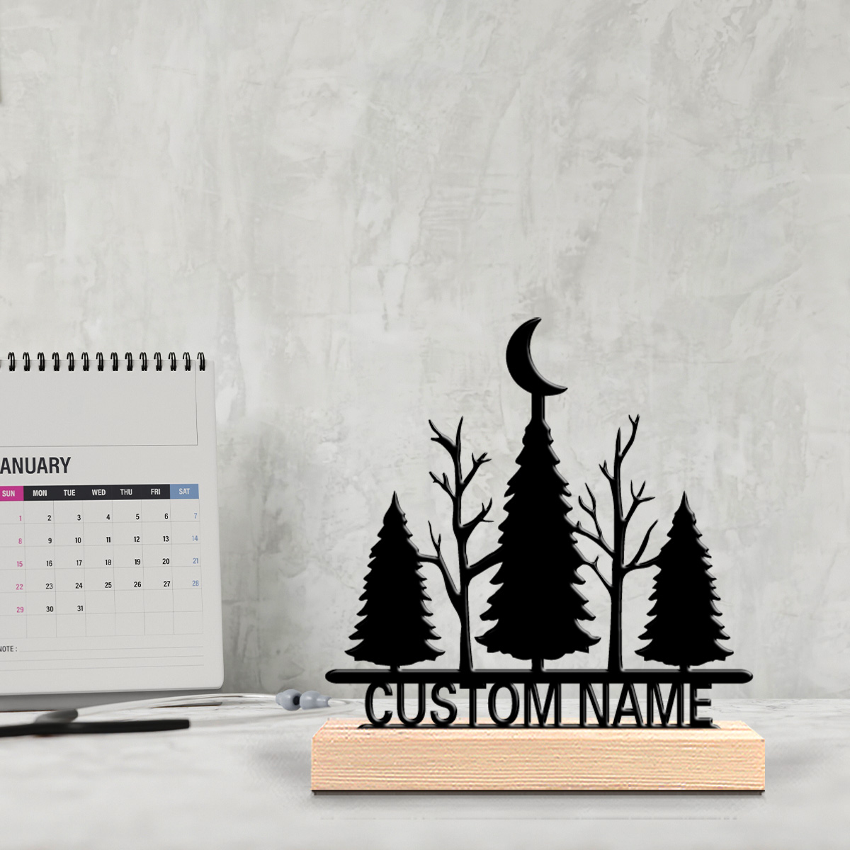 Art Craft Wood - 1 stuk Minimalistische maanboom met gepersonaliseerde