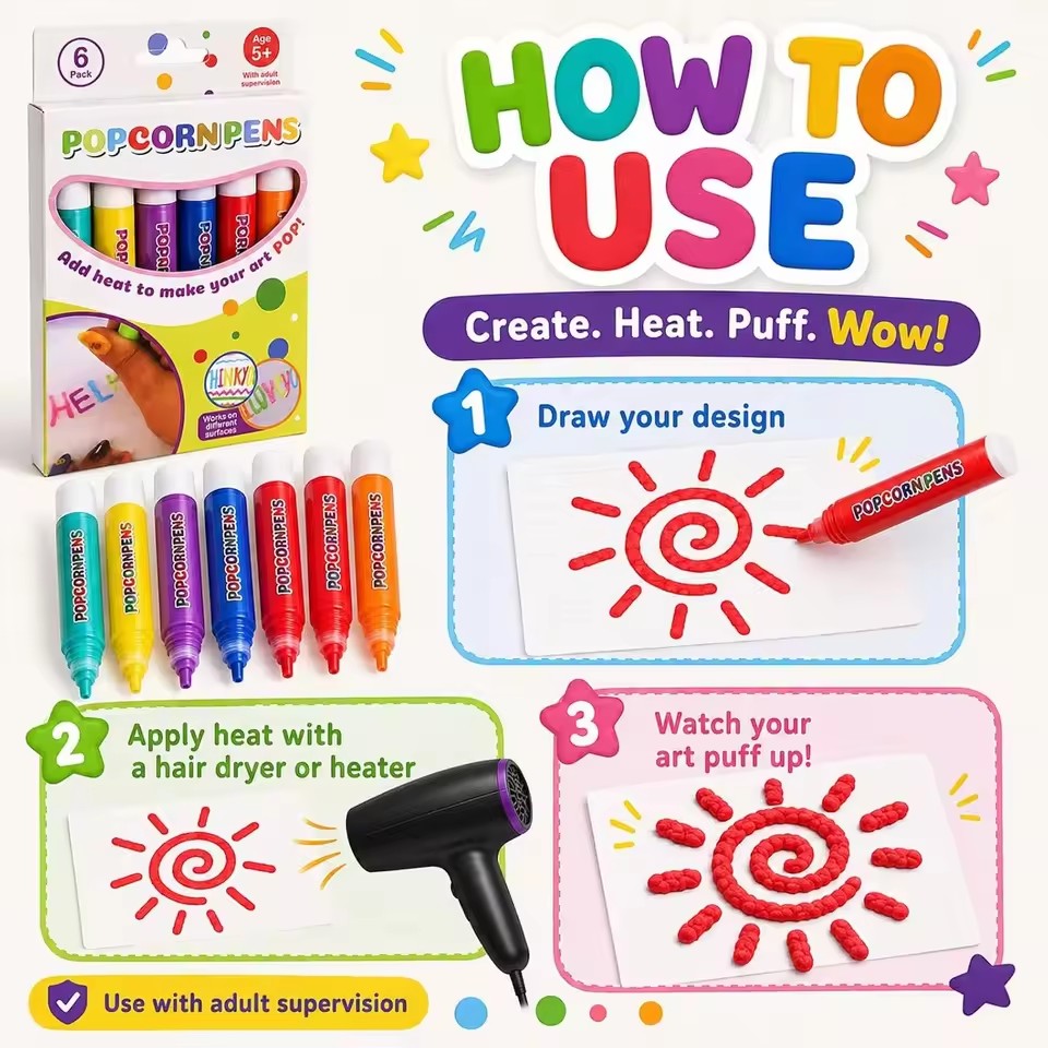 Puffy Popcorn Pen Set, soepele - Art Craft Journals recensie en prijs